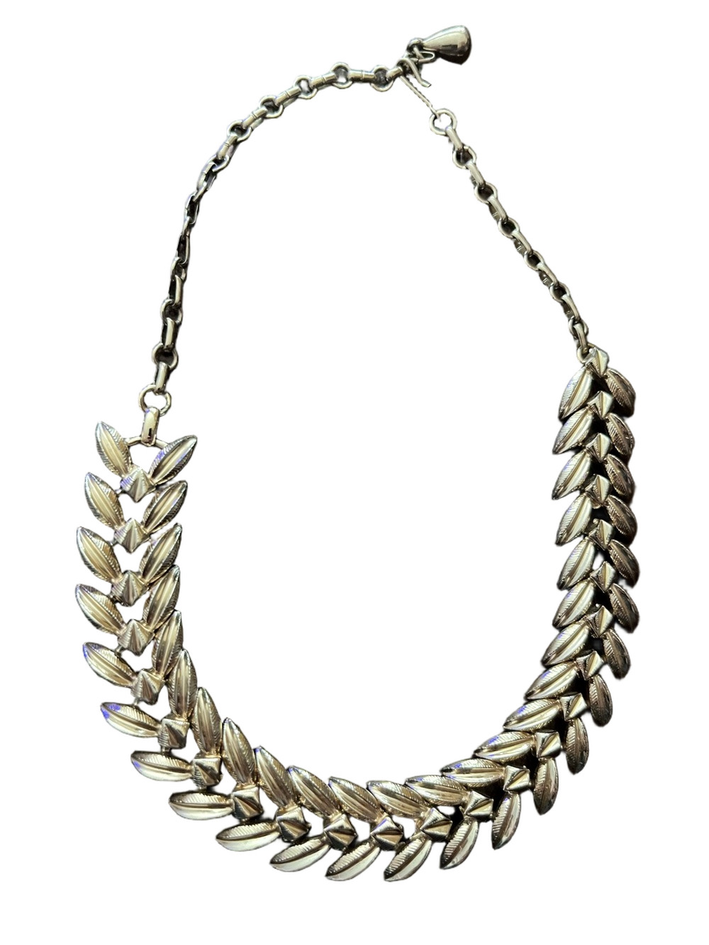 Vintage Signed Coro Gold Tone Leaf Choker Necklace MCM 1950s/60s